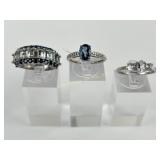(3) 925 Sterling Silver Rings, one made in India,