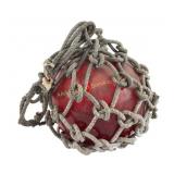 Red Glass Fishing Float with Rope Netting