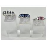 (3) 925 Sterling Silver Rings with Colored Gemston