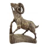 Carved Wood Ram Statue 16.5 Inches Tall