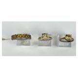 (3) 925 Sterling Silver Rings with Yellow Stones w