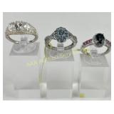 (3) 925 Sterling Silver Rings, two made in India,
