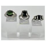 (3) 925 Sterling Silver Rings with Black Stones we