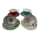 (4) Aynsley Fine Bone China Teacups and Matching S