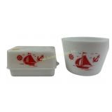 McKee Milk Glass with Red Sail Boat Refrigerator D