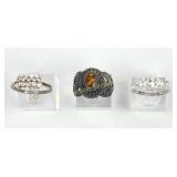 (3) 925 Sterling Silver Rings with Gemstone Accent
