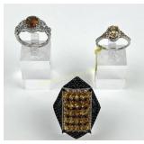 (3) 925 Sterling Silver Rings with Orange, Yellow,