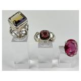 (3) Sterling Silver Rings w/Stones
