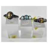 (3) 925 Sterling Silver Rings with Various Gemston