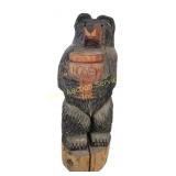 Hand-carved Wooden Bear with Honey Pot Sculpture
