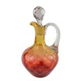 Amberina Glass Diamond Quilt Optic Cruet with Appl