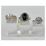 (3) 925 Sterling Silver and Gold-Tone Rings with G