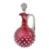 Cranberry Opalescent Hobnail Cruet Hobbs, Brockuni