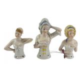 German Porcelain Half Doll Pin Cushion Holders