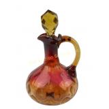 Victorian Amberina Diamond Optic Art Glass Cruet.
