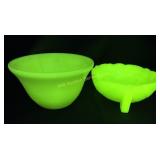 McKee Uranium Yellow Glass Footed Bowl and Mixing