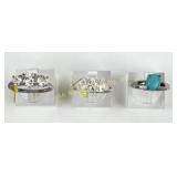 (3) 925 Sterling Rings with Gemstones and CZ Accen