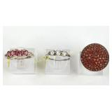 (3) 925 Sterling Rings with Red and Clear Gemstone