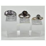 (3) 925 Sterling Silver Rings with Colored Stones