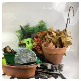 Terracotta Pots, Tools, Wreaths, Resin Cat, Hallow
