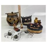 Black Resin Halloween Cat,ï¿½Figures, Metal Jack-oï¿½-