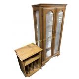 Oak curio cabinet, side table