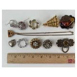 Costume Jewelry pins: Rhinestones, silver tone
