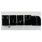 .925 Sterling Silver Gold tone blue stone necklace