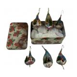 6 Old Collectible Christmas Ornaments and Tin