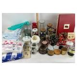 Glass Candle Holders, Table Cloths, Blanket, Vases