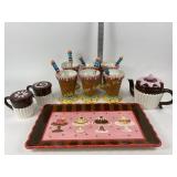 Ceramic Themed Ice Cream Dishes; Teapot, Cups, Pla