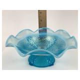 Fenton opalescent blue art glass candy dish