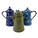 Graniteware/Enamelware Coffee Pots, Blue, Green