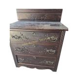 Wood Dresser With Ornate Carved Design, 3 Drawer