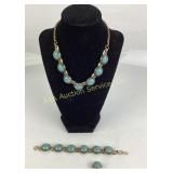 Gold-Tone Jewelry Set With Green Stones