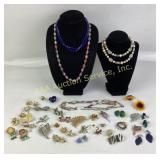 Costume Jewelry Necklaces, Brooches, Earrings