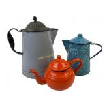 Graniteware Enameled Metal Coffee Pots, Teapot