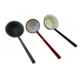 Graniteware Enameled Metal Ladles in Red, White, G