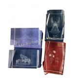 Etched Glass Paperweights, Angel, Animals