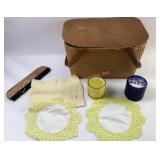 Woven Basket, Textiles, Glassware