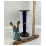 Wooden Textile Spools, Shuttle, Yarn