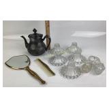 Quadruple Plate Silver Teapot, Glass Candle Holder
