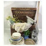 Woven Basket, Ceramic Plates, Birdhouse, Crochet L