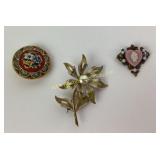 Gold-Tone Brooches with Floral, Cameo Designs