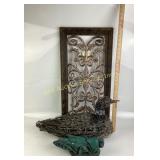 Metal Wall Panel, Wire Duck SculptureCement Grassh