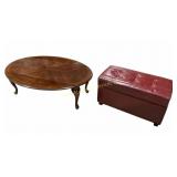 Dropleaf coffee table, padded storage bench