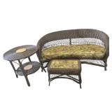 Brown Wicker Couch with  Floral Vinyl Cushion (68