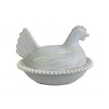 Milk Glass Hen on Nest Dish