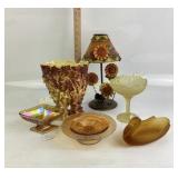 Amber Art Deco Swan, McCoy Grape Trumpet Vase, Car