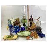 Glassware, Oil Lamp, Candles, Toy Car, Hull Dish,